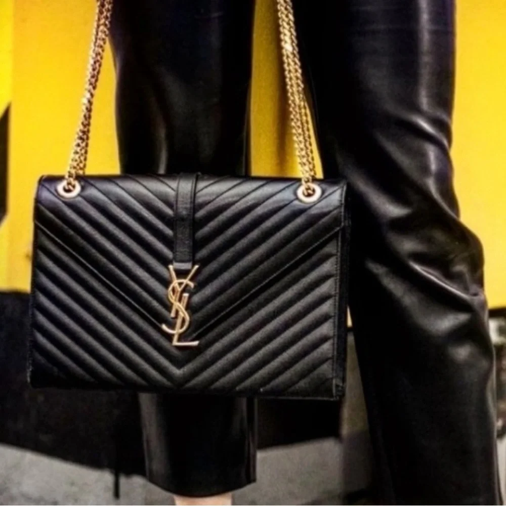 MSRP $3,500 NWT BNIB SAINT LAURENT ENVELOPE LARGE BAG MATELASSÉ GRAIN DE POUDRE - Picture 13 of 16
